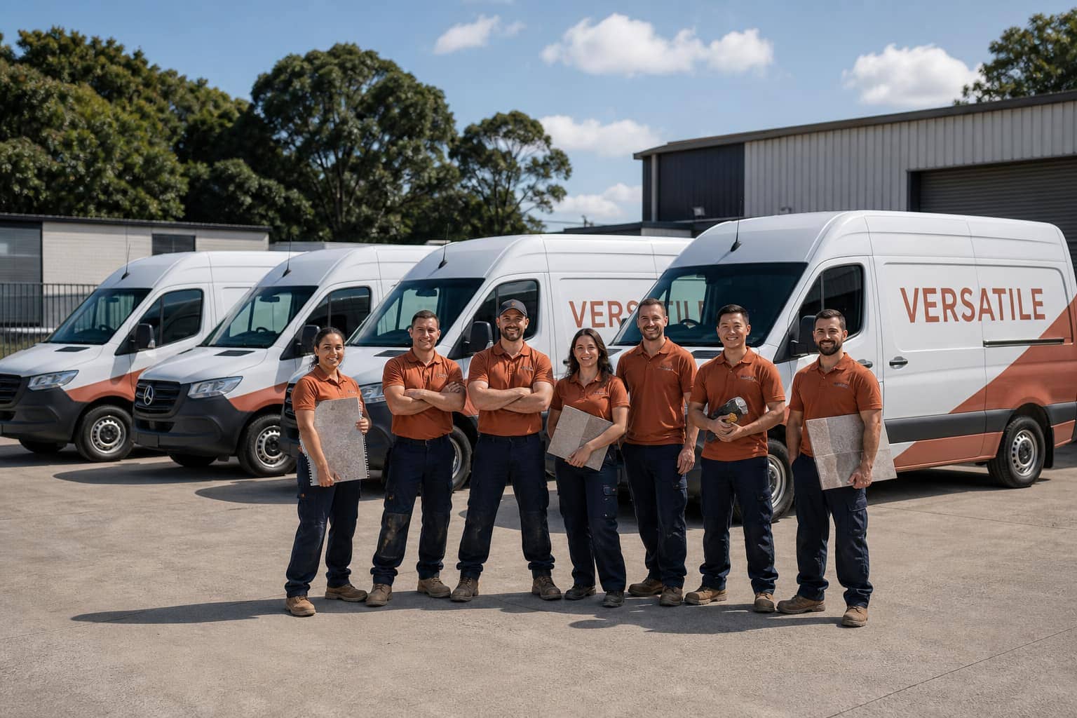 Versatile tiling team with branded vans